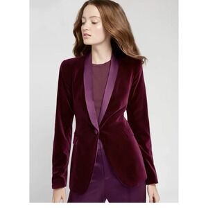 Alice+Olivia Macey Velvet Merlot Strong Shoulder Fitted Tuxedo Jacket Blazer 0